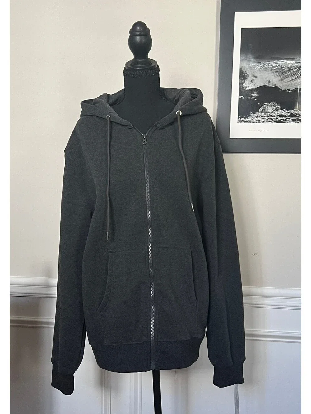 Black Bison Men's Zip Up Hoodie - Heather Gray Size L